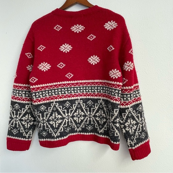 VTG Eddie Baure Sweater Womens‎ M Red Mulit Color Button Wool Alpaca Holida - Picture 3 of 11